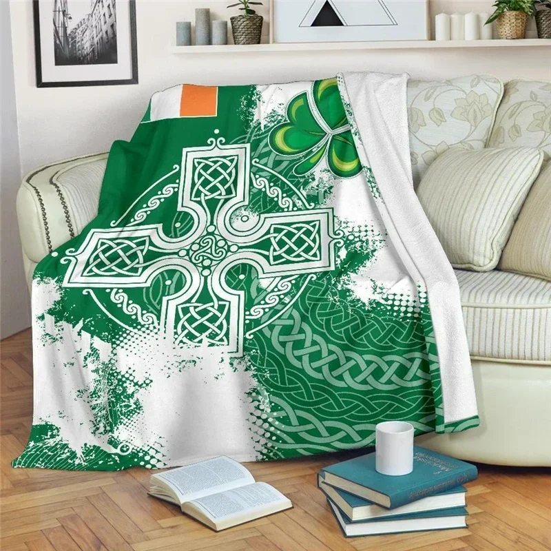 Soft Warm Flannel Blankets Irish Celtic Cross Printing Quilt Airplane Travel Portable Winter Throw Blanket Home Decor