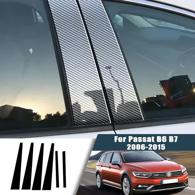 Glossy Black Carbon Fiber Window Door Deal B C Pillar Post Cover Sticker For Volkswagen Passat B6 B7 2006-2015 2007 2008 2009