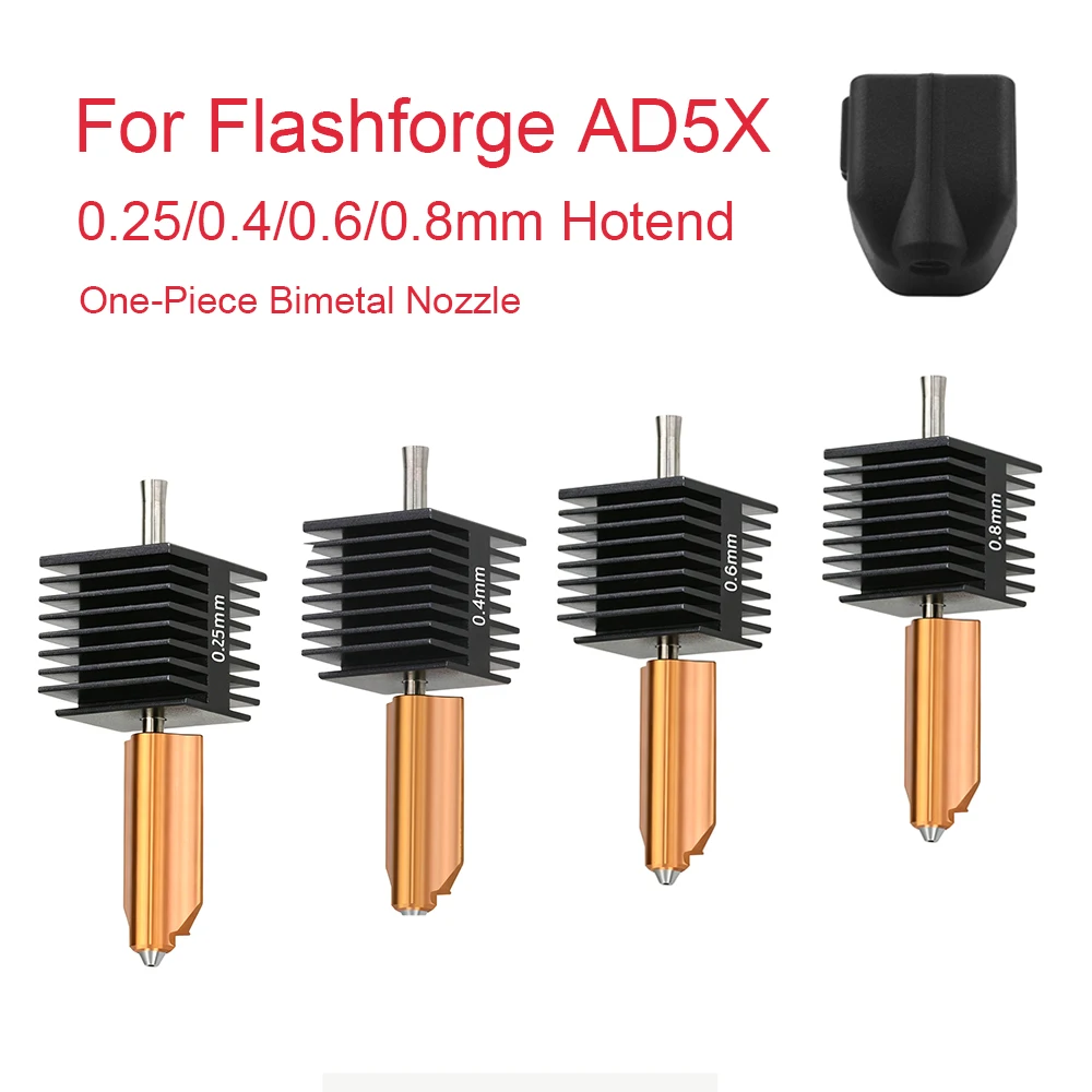 

Upgraded Hotend Kit For Flashforge AD5X 0.25/0.4/0.6/0.8mm One-Piece Bimetal Nozzle Hot End Kit For AD5X 3D Printer Accessories