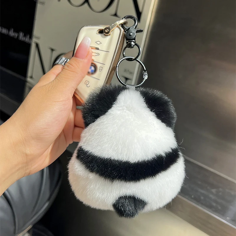 1Pcs Cute Plush Fur Mini Panda Keychains Car Keyring Purse School Bag Pendant Ornaments Toy Accessories Lovely Kids Toy Gifts