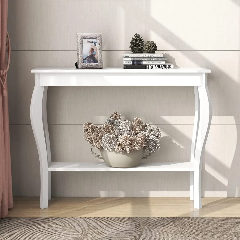 ChooChoo Narrow Console Table, Chic Accent Sofa Table, Entryway Table, White