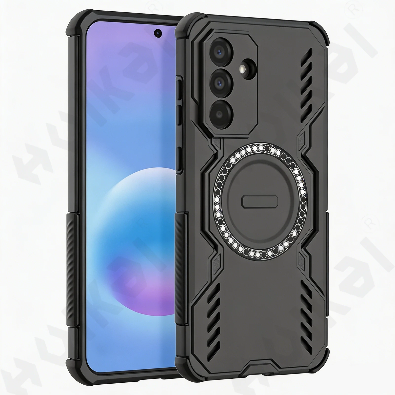 Suitable Case for Samsung A57 A37 4G 5G  Magnetic Car Ring Holder Stands Len Full Mirror Cover Kickstand Cover