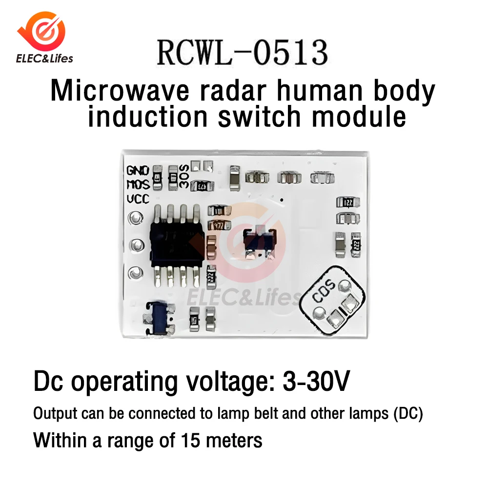 5Pcs RCWL-0513 Microwave Radar Human Body Induction Switch Module Intelligent Detector Can Be Directly Induced Light Band