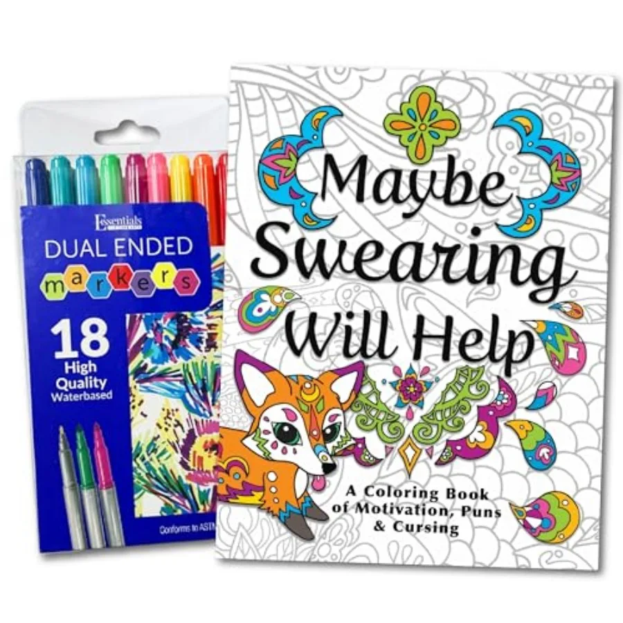 

Adult Coloring Book Set - for Adults Relaxation with Markers in a Case - Motivational Swear Word Anxiety Relief - Color Cuss an