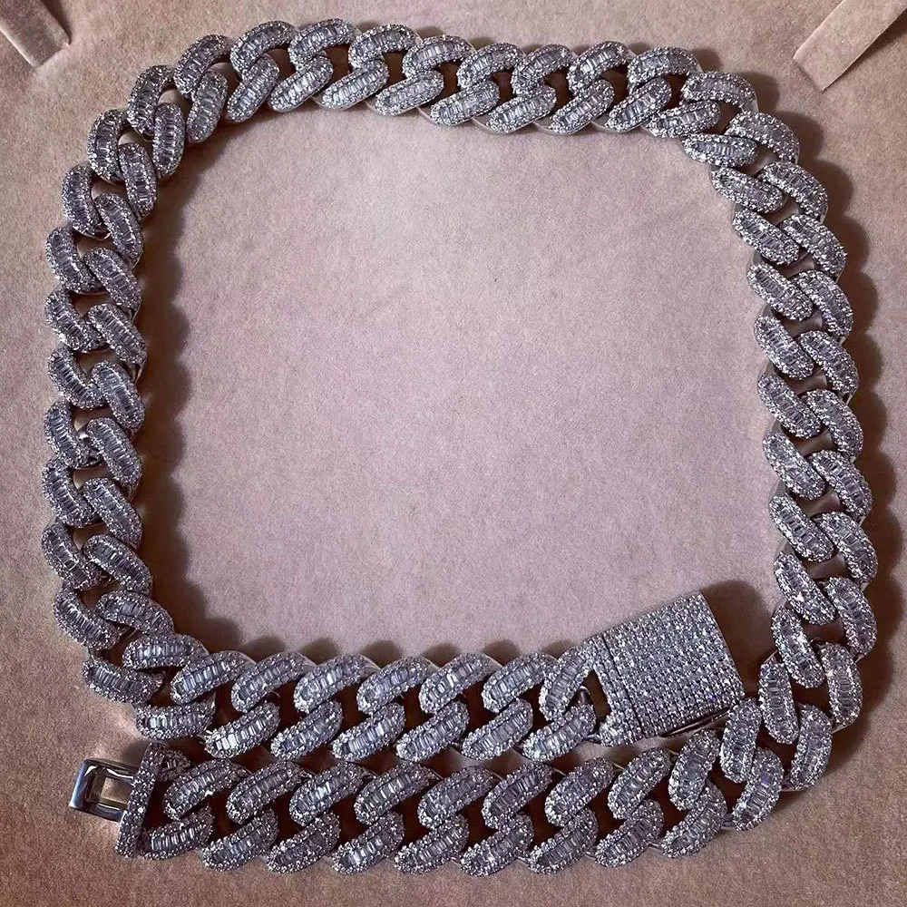 

15mm Princess Cut Rectangle CZ Miami Cuban Bracelet Necklace Iced Out Square Cubic Zirconia Link Chain for Men