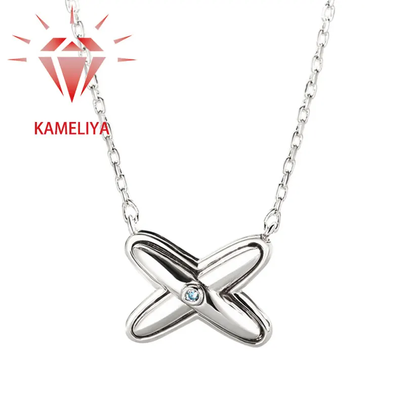 

KAMELIYA X-Shape Pendant Necklace for Women Gold Plated S925 Sterling Silver Zircon Cross Clavicle Chain Party Fine Jewelry Gift