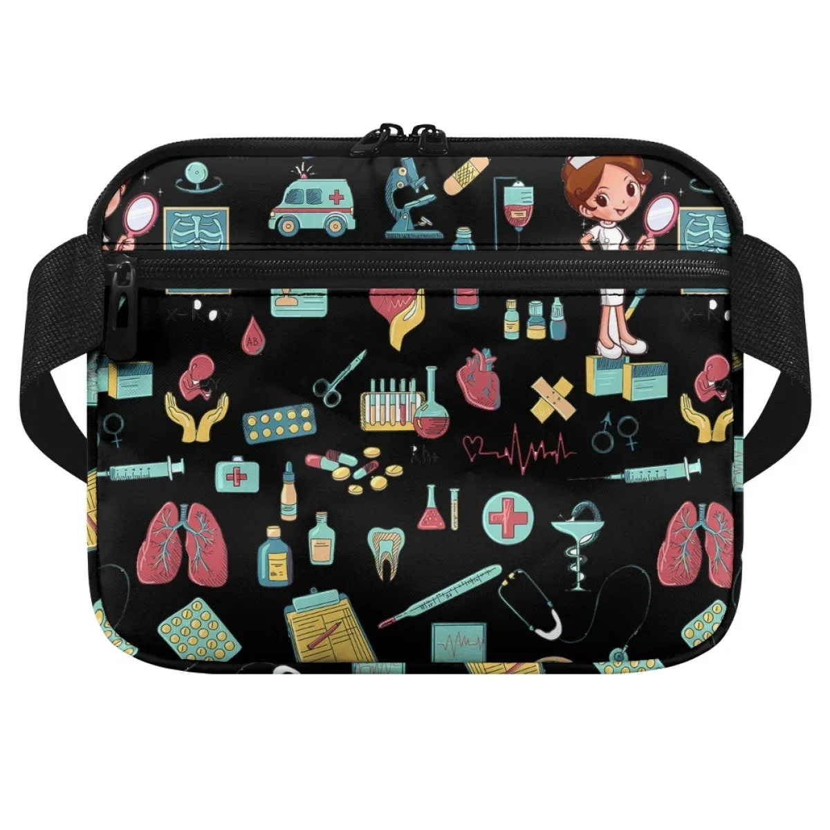 Cinturón con estampado de enfermera ECG para mujer, bolso de cintura médico multibolsillo ajustable para vendaje, bolsa de estetoscopio de medicina, regalo