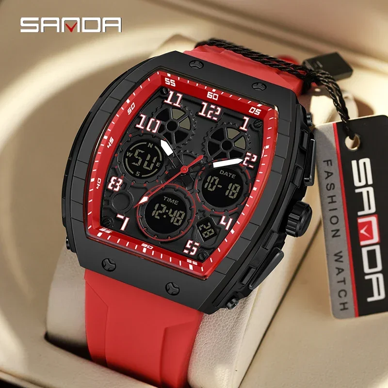 SANDA 6157 digital multifunctional fashion trend men's watch silicone waterproof alarm clock men brand's new electronic watch