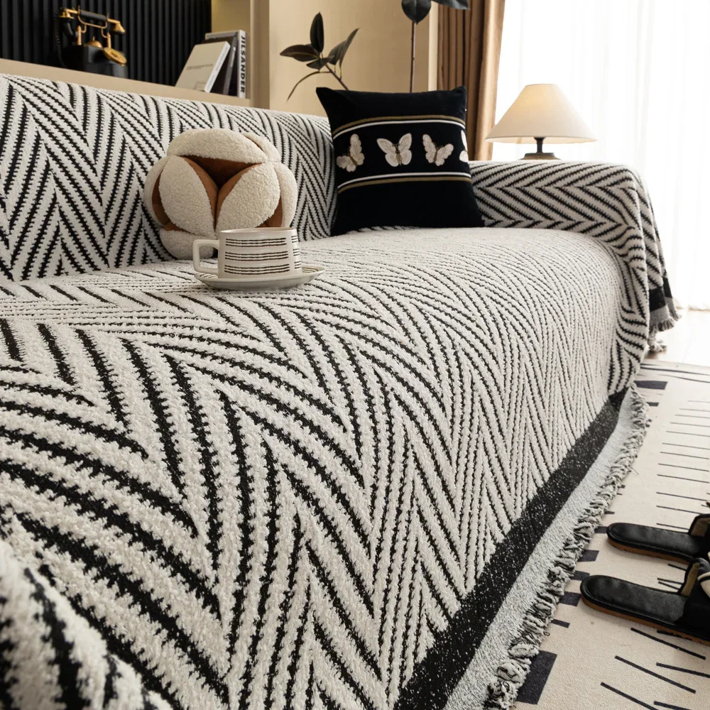 Bohemia Sofa Blanket with Tassel Chenille Sofa Cover for Living Room Anti-dirty Universal Sofa Throw Blanket for Home Hotel