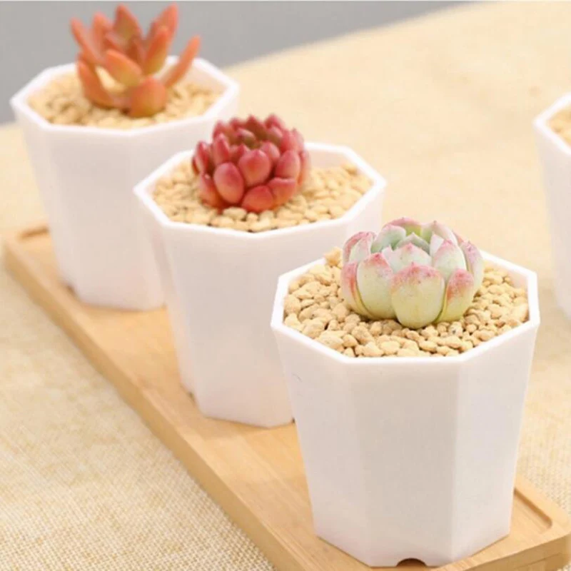 5Pcs Succulent Plant Pot Imitation Ceramic Octagonal Small Resin Flower Pot