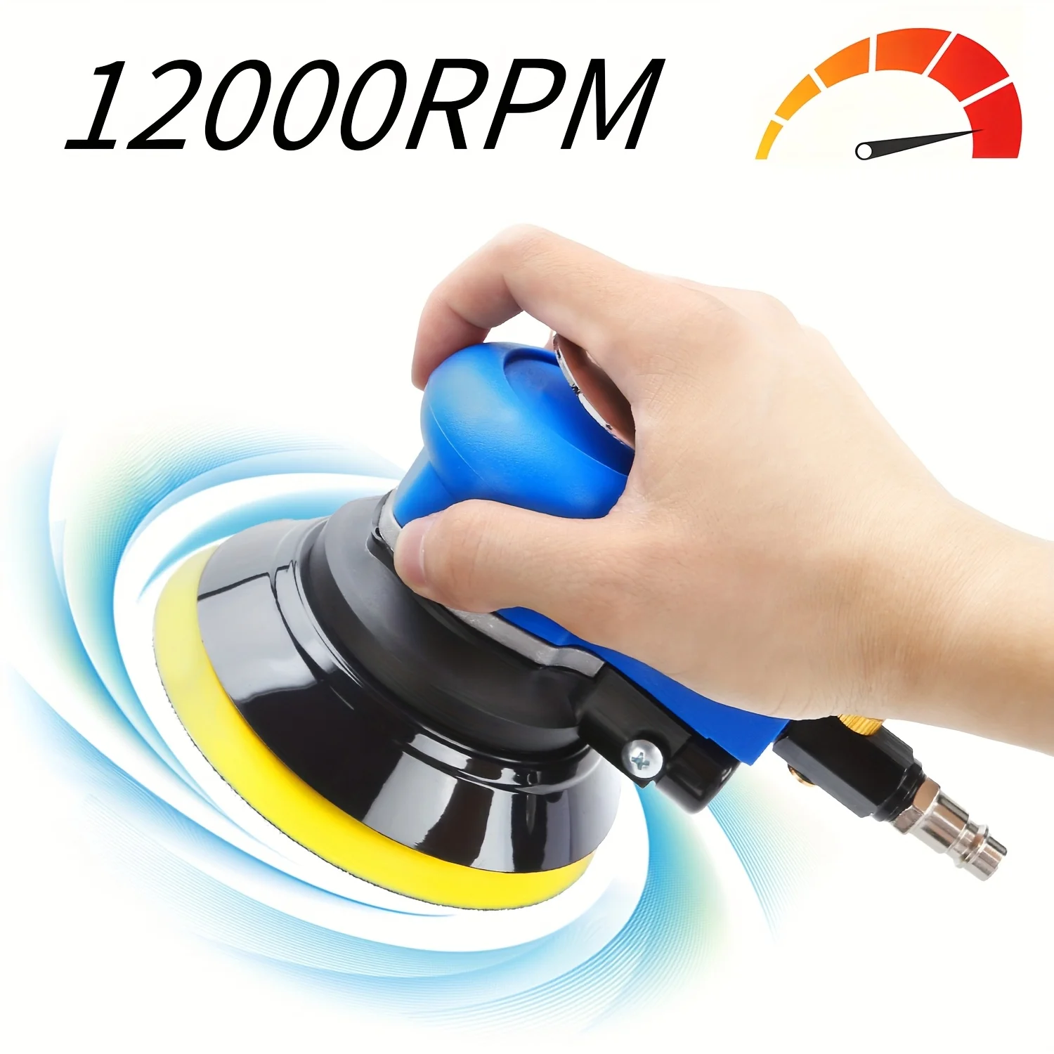 

Pneumatic Sander Polisher, 12.5cm Sanding Disc, 12000rpm Adjustable Speed, Metal Rust Removal, with European Standard Connector