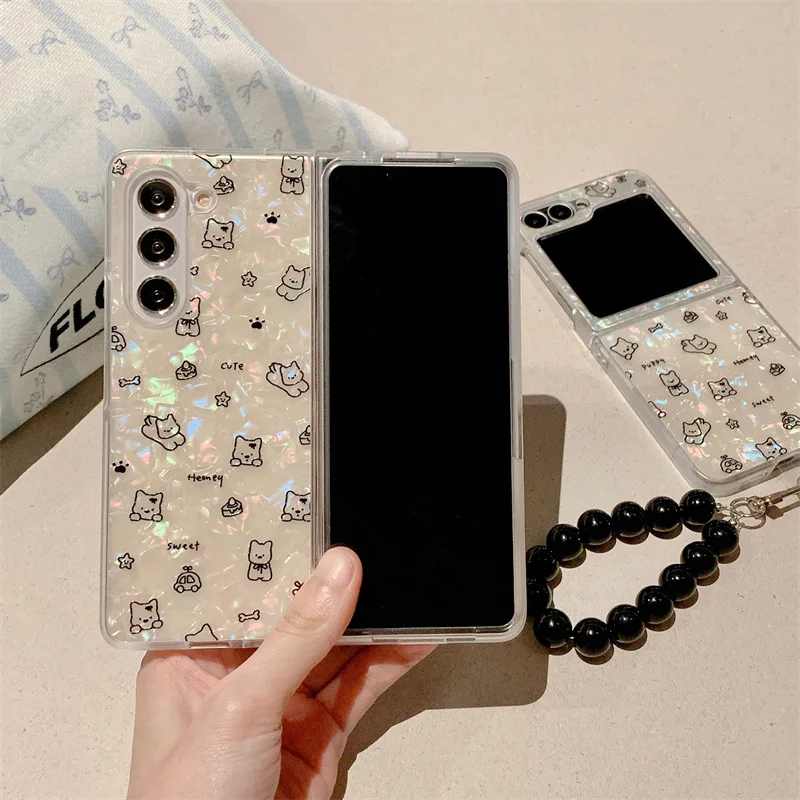 

Dog Cat Shell Texture Phone Case For Samsung Galaxy Z Fold Z Flip 7 6 5 4 Protective Back Cover For ZFold6 ZFlip7 Case Shell