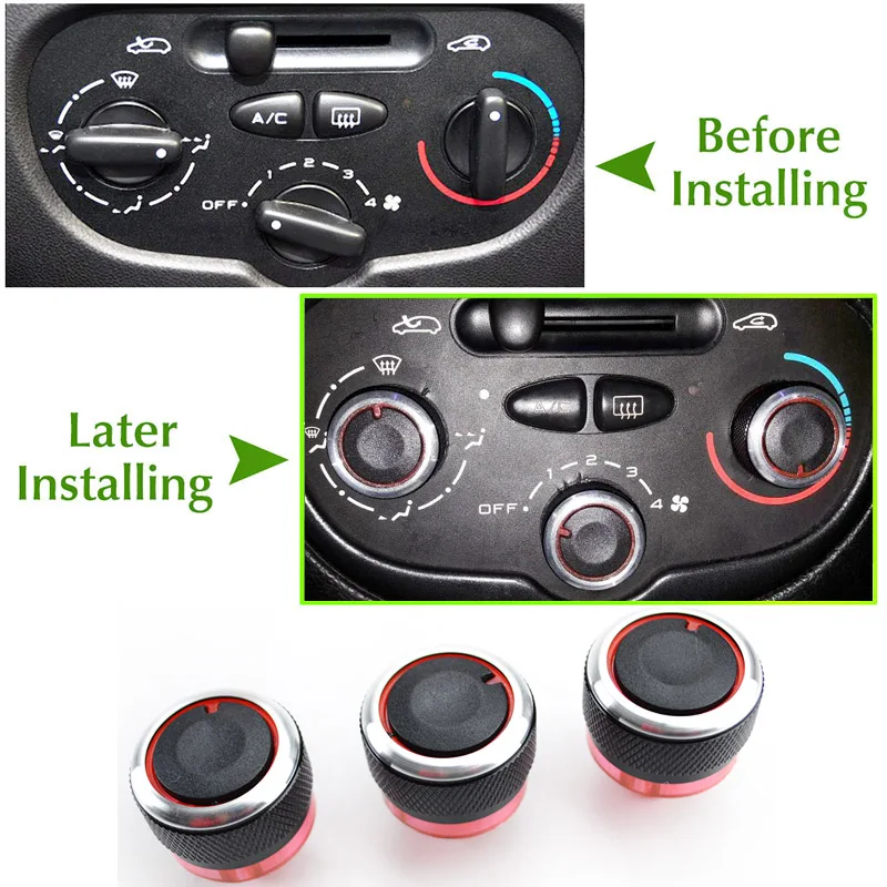 Black AC Heater Climate Control Switch knobs Sticker Dials Cover For Peugeot 206 207 For Citroen C2 Xsara Picasso Accessories