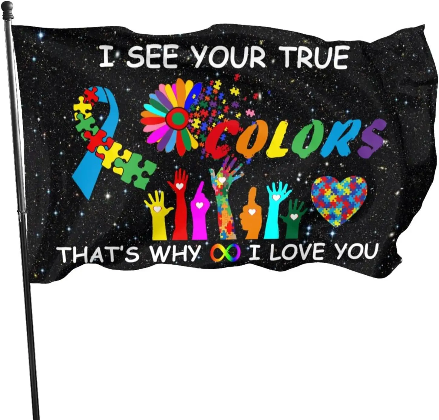 Autism Awareness Flag 3x5 Ft Fade Proof Outdoor/Inside I See Your True Colors That's Why Puzzle Piece Inspirational Breeze Flag