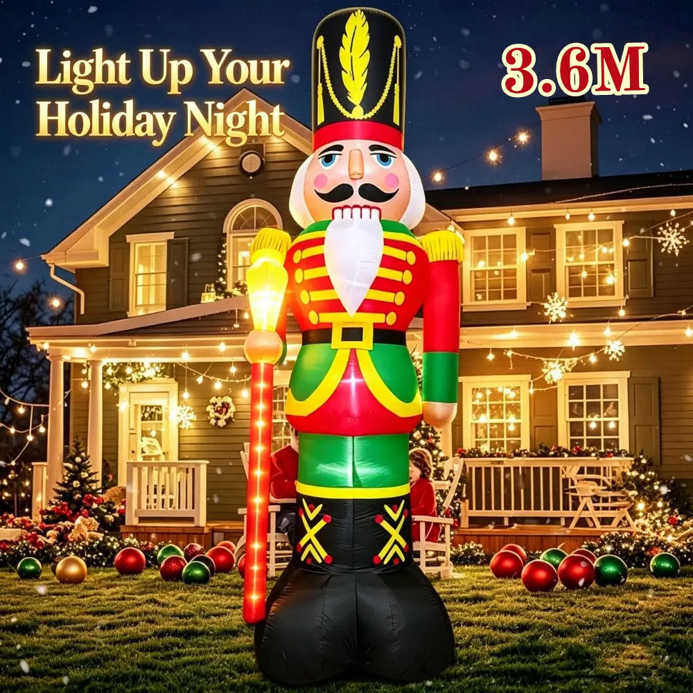 3.6M Giant Christmas Inflatable Nutcracker Soldier Built-in LED Lights Indoor Outdoor Courtyard Garden Lawn Balcony Decoration