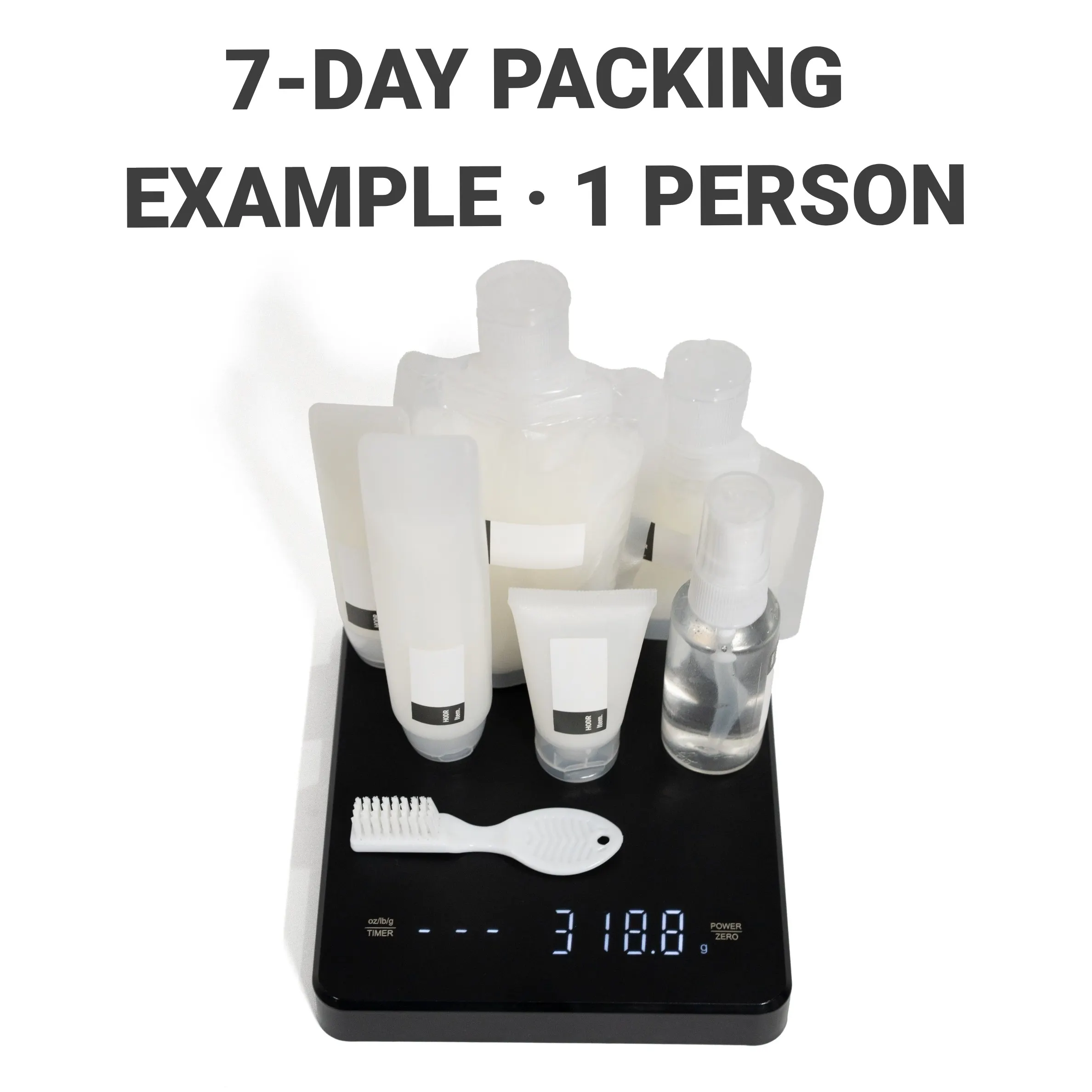 [HODR GEAR] Toiletry Refill Kit-6-Piece Travel Refill System Containers+2 Toothbrushes+Funnel+Adapter+Labels Pack Own Toiletries