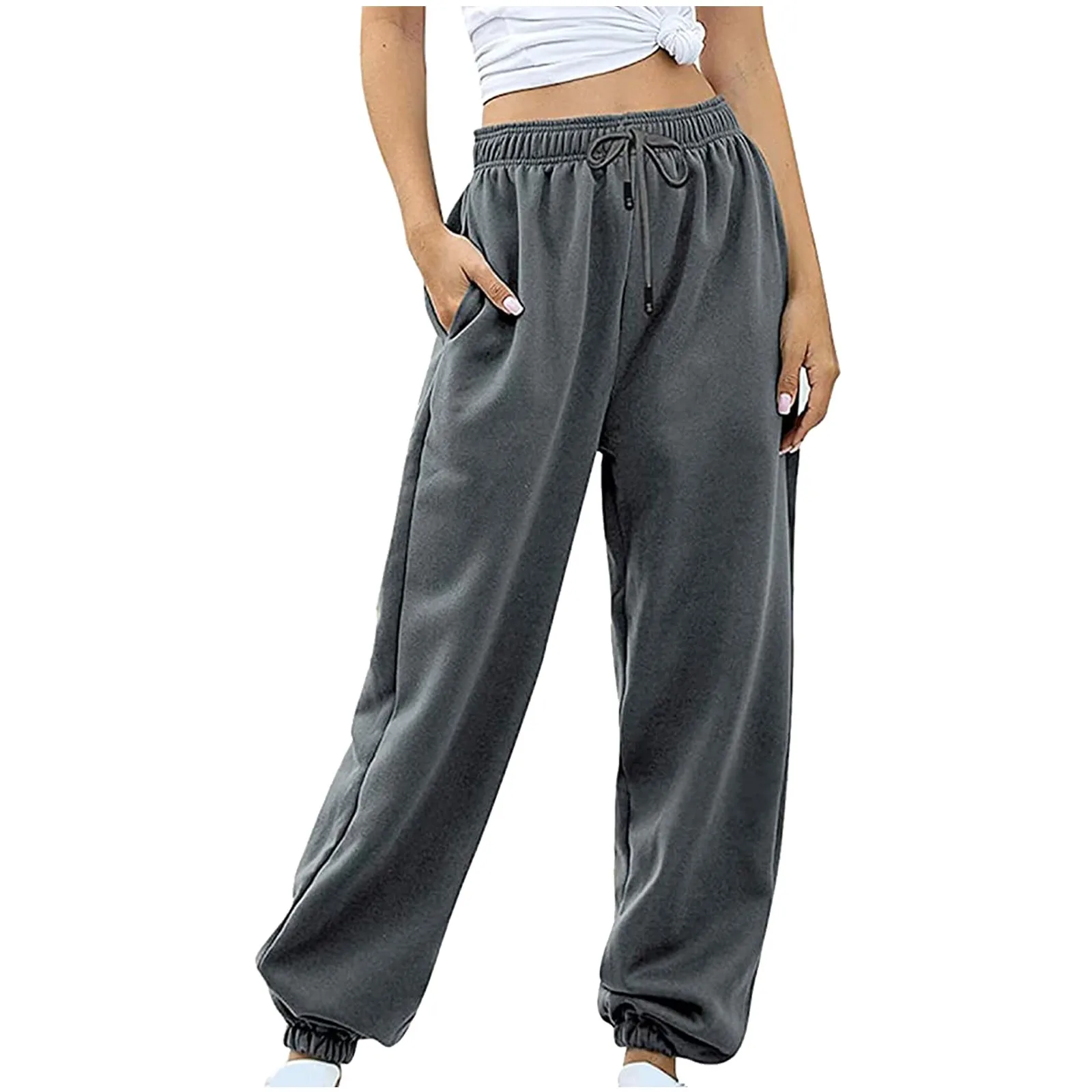 

High Street Elastic Waisted Bottom Sweatpants Female Female Baggy Joggers Cargo Pants Spring Solid Cotton Sports Trousers