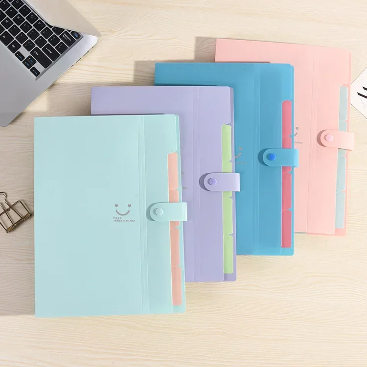 5 Pocket File Folders Portable A4 Letter Size Macaron Color Accordian Document Organizer for Classroom Office Home Stationery