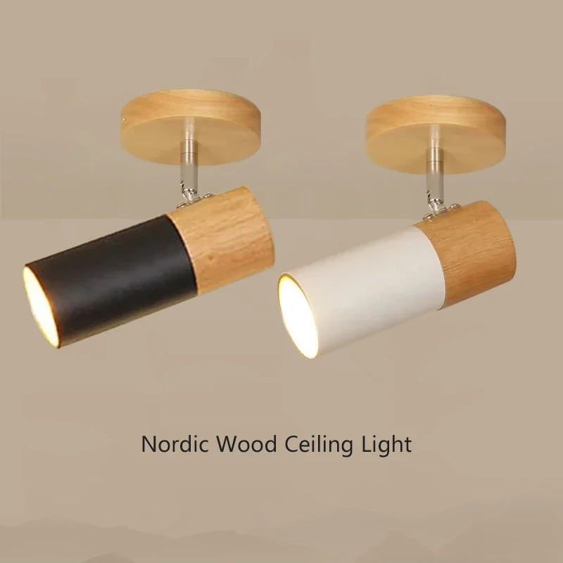 Wood Ceiling Light Nordic Rotatable Decorate Spotlight For Bedroom Study Foyer Corridor Cloakroom Simple Indoor Home Decor Lamps