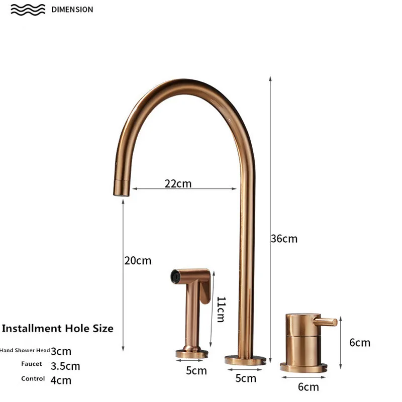 Rose Gold Bathroom Basin Faucet with Hand Shower Head Hot &Cold Brass Widespread Bathroom Faucet Three Holes Sink faucet