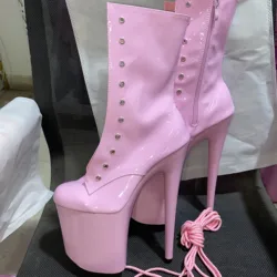 Pink 8 inch fashion shoes, 15-23 cm stiletto heels, sexy princess ankle boots, model banquet pole dancing performance boots