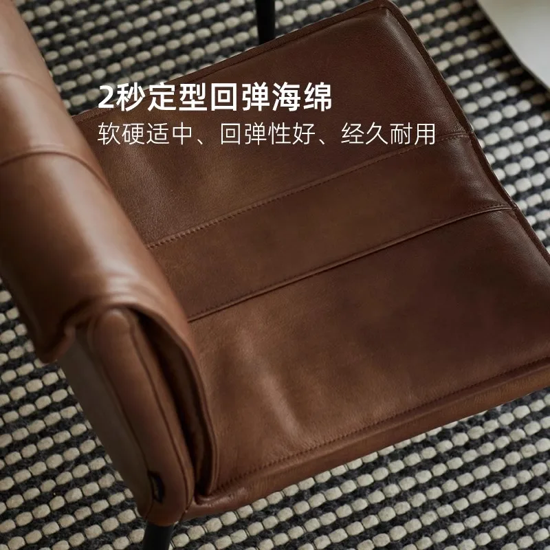 Luxury urban full leather chair, back chair, home restaurant dining chair, modern simple retro style cowhide leisure chair view 3