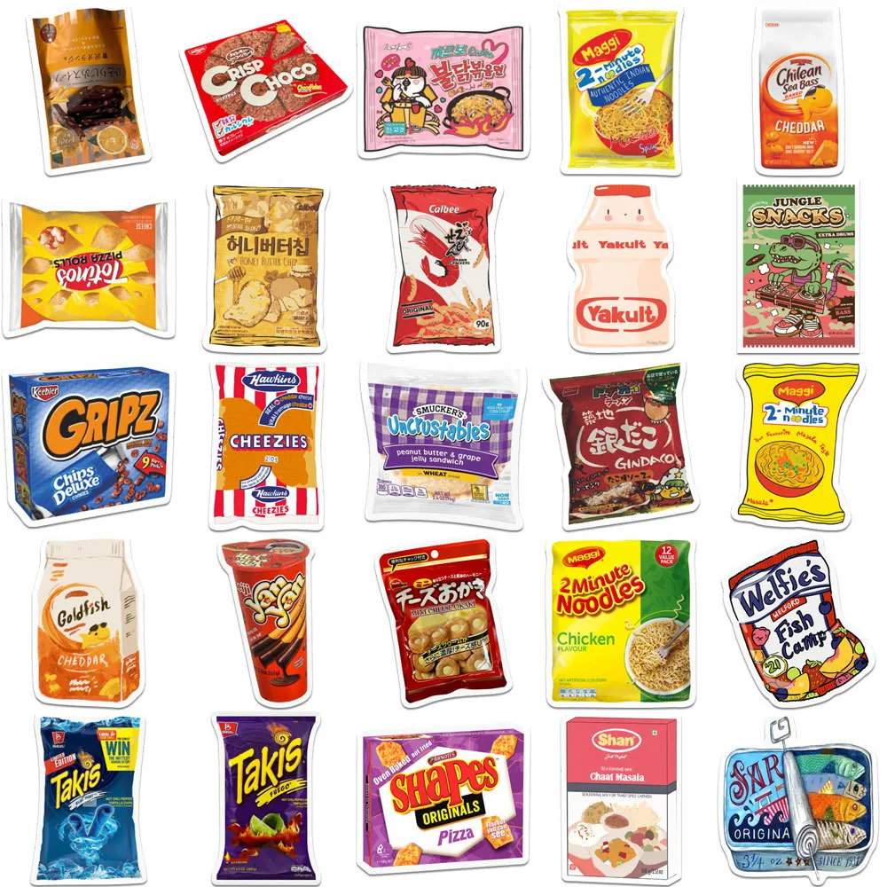 50 قطعة من ملصقات الكتابة على الجدران الكرتونية للوجبات الخفيفة - ديكور للجيتار والدفتر وحافظة الهاتف وتسجيل الأمتعة متجر YourLife #6