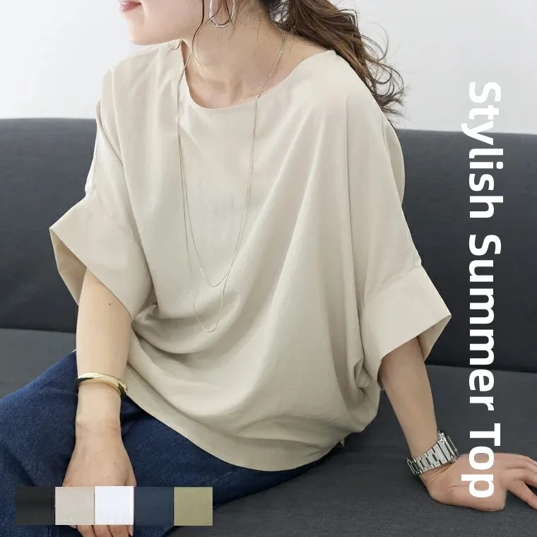 

Модный корейский японский женский топ Five-Quarter Sve irt, удобный дышащий, из смеси хлопка и полиэстера, круглый Ne