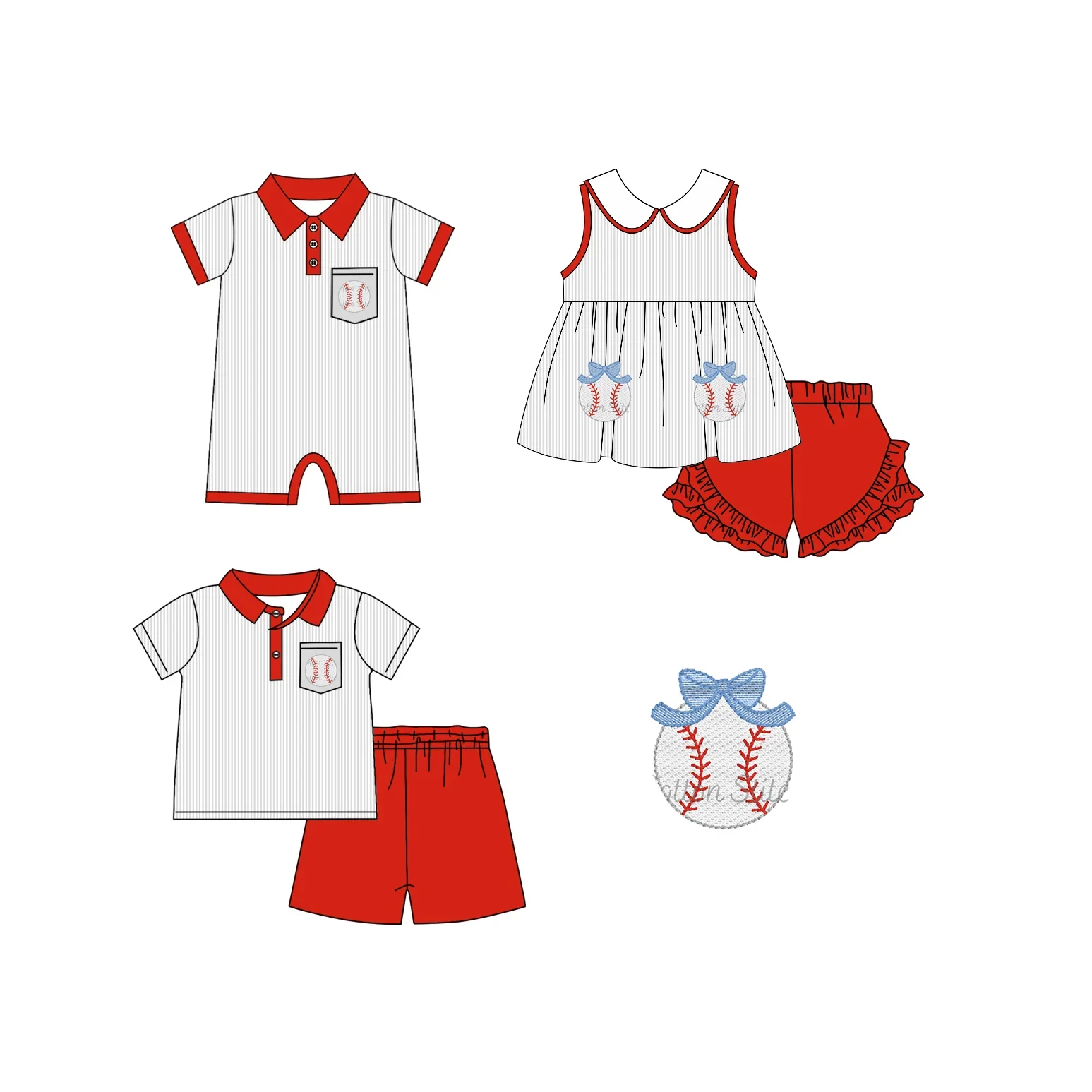 

Летний бутик для маленьких девочек и мальчиков, одинаковый бейсбольный наряд, детский комбинезон, комплект одежды для детей