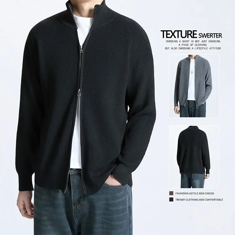 

Autumn Winter Men's Zipper Long Sve Stand Collar Casual Knitted Sweater Jaet Faionable Ensemble Polyester Fiber