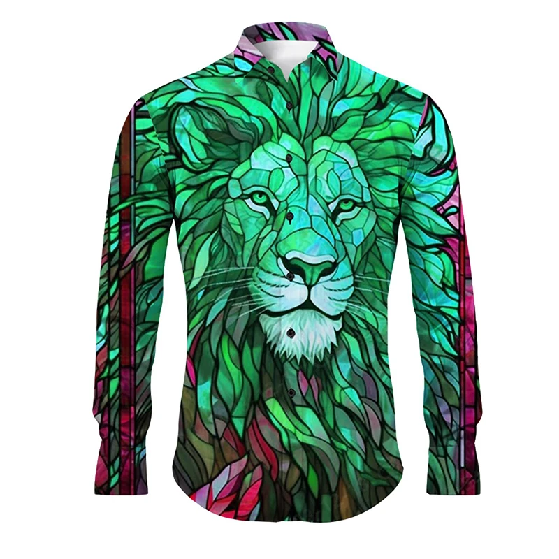 

3D Print Animal Lion Abstract Graphic Shirts For Men Women Casual Long Sleeve Button Up Shirts Blouse Mens Oversized Slim Shirt