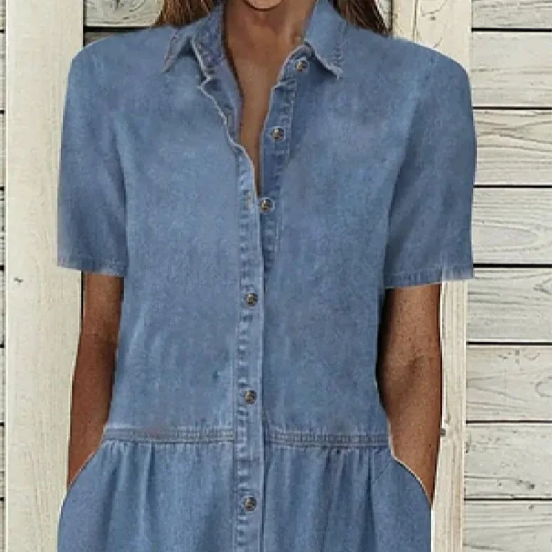 أنيقة بلون المرأة قصيرة الأكمام الأزرق فستان طويل للصيف التلبيب واحدة الصدر الإناث فساتين ماكسي فضفاضة غير رسمية