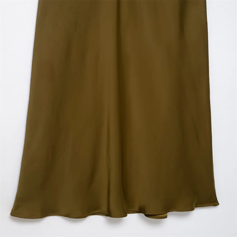 الخريف الملابس النسائية الجديدة أنيقة نمط المتناقضة الدانتيل الساتان الملمس قصيرة الأكمام الخامس الرقبة فستان ميدي #4