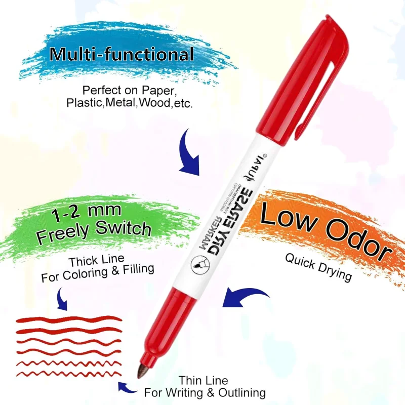Picture 3: 12COLORS Dry Erase Whiteboard Marker,with Erasers , Refillable,Quick-drying,Low odor,Office,Conferencing,Educational Items.