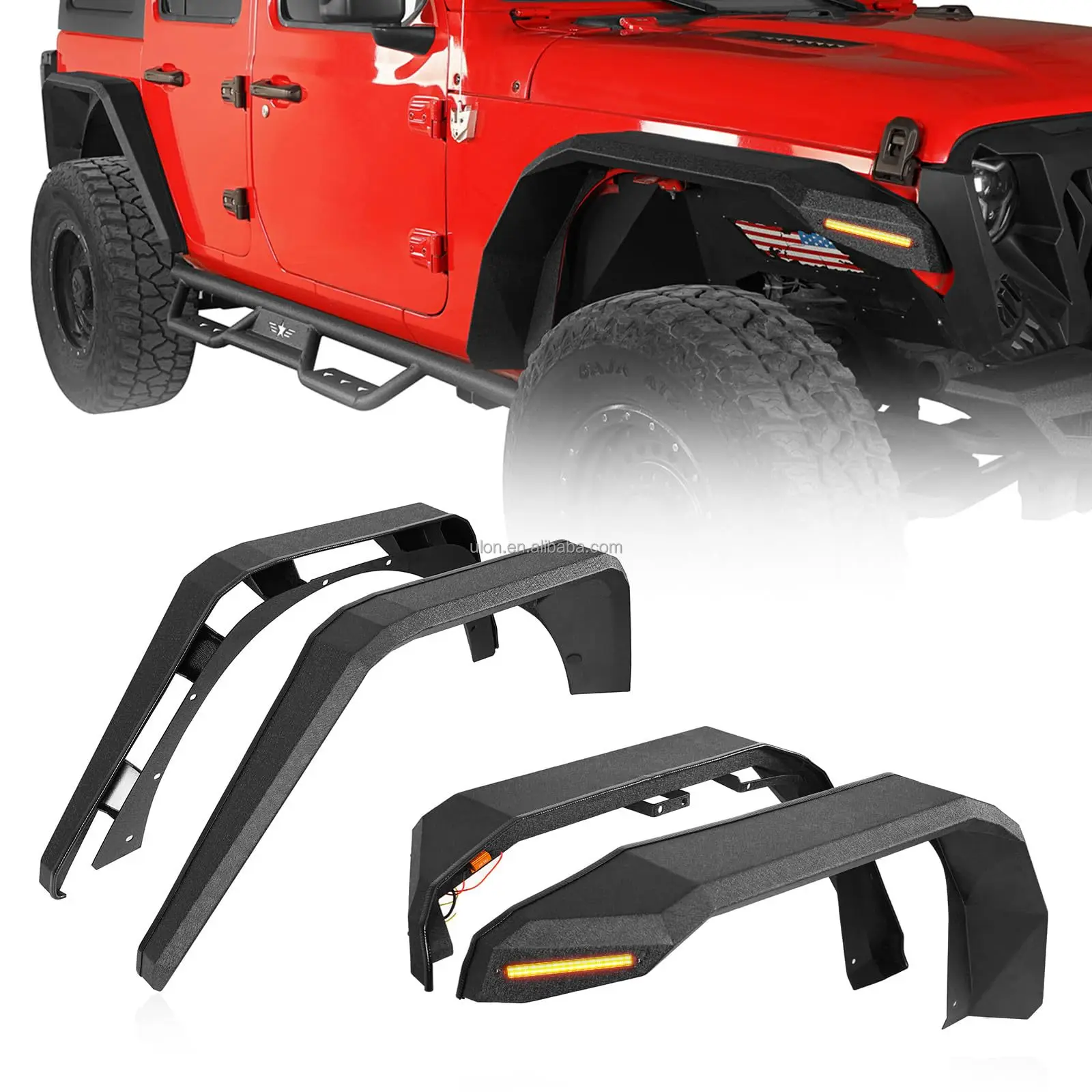 Front & Rear Flat Fender Flares for Jeep JL & Unlimited 2/4 Doors Rugged Style Steel Fenders for 2018 -2024