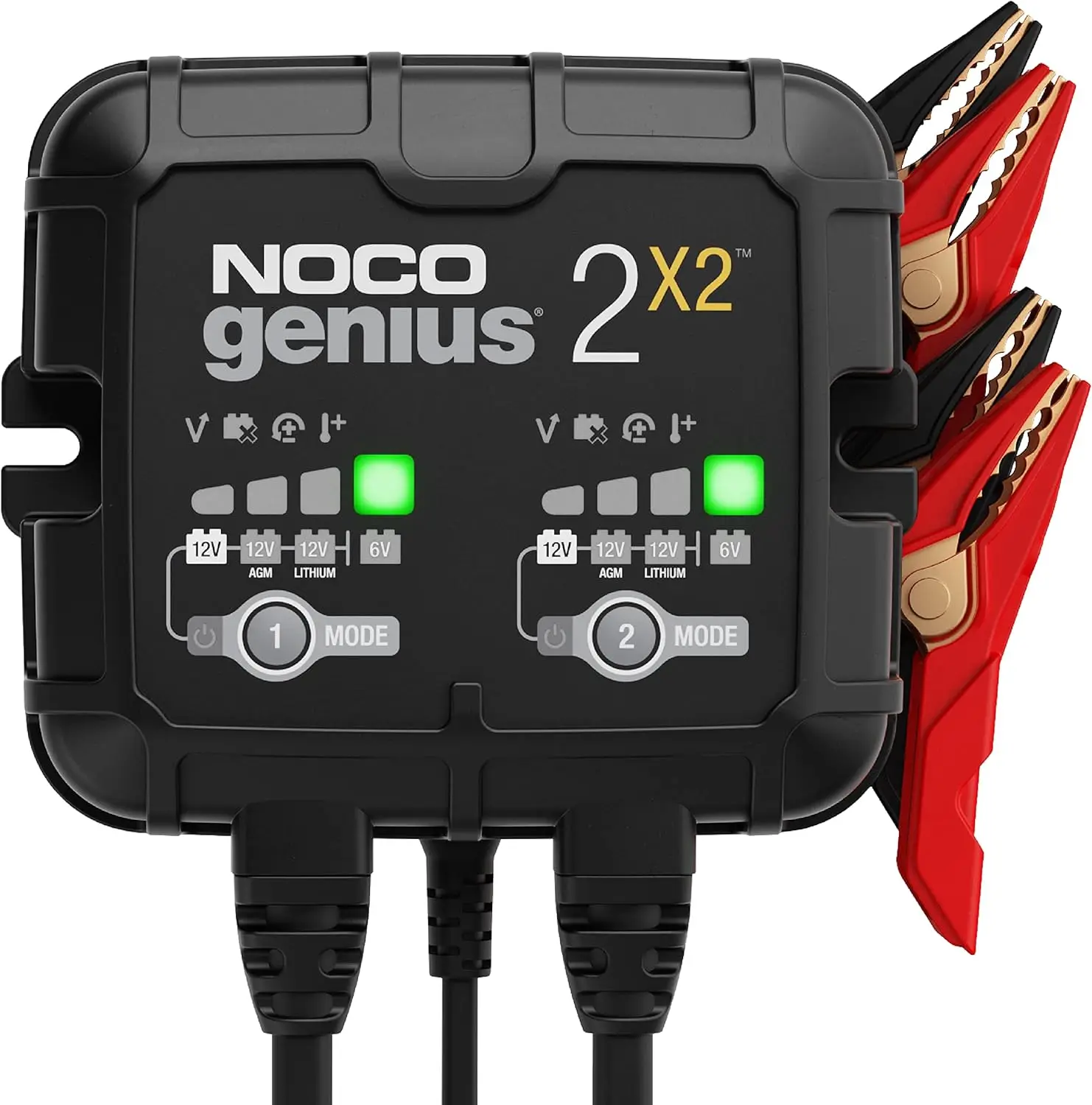 

GENIUS2X2, 2-Bank, 4A (2A/Bank) Smart Car Battery Charger, 6V/12V Automotive Charger, Battery Maintainer, Trickle Charger, Float