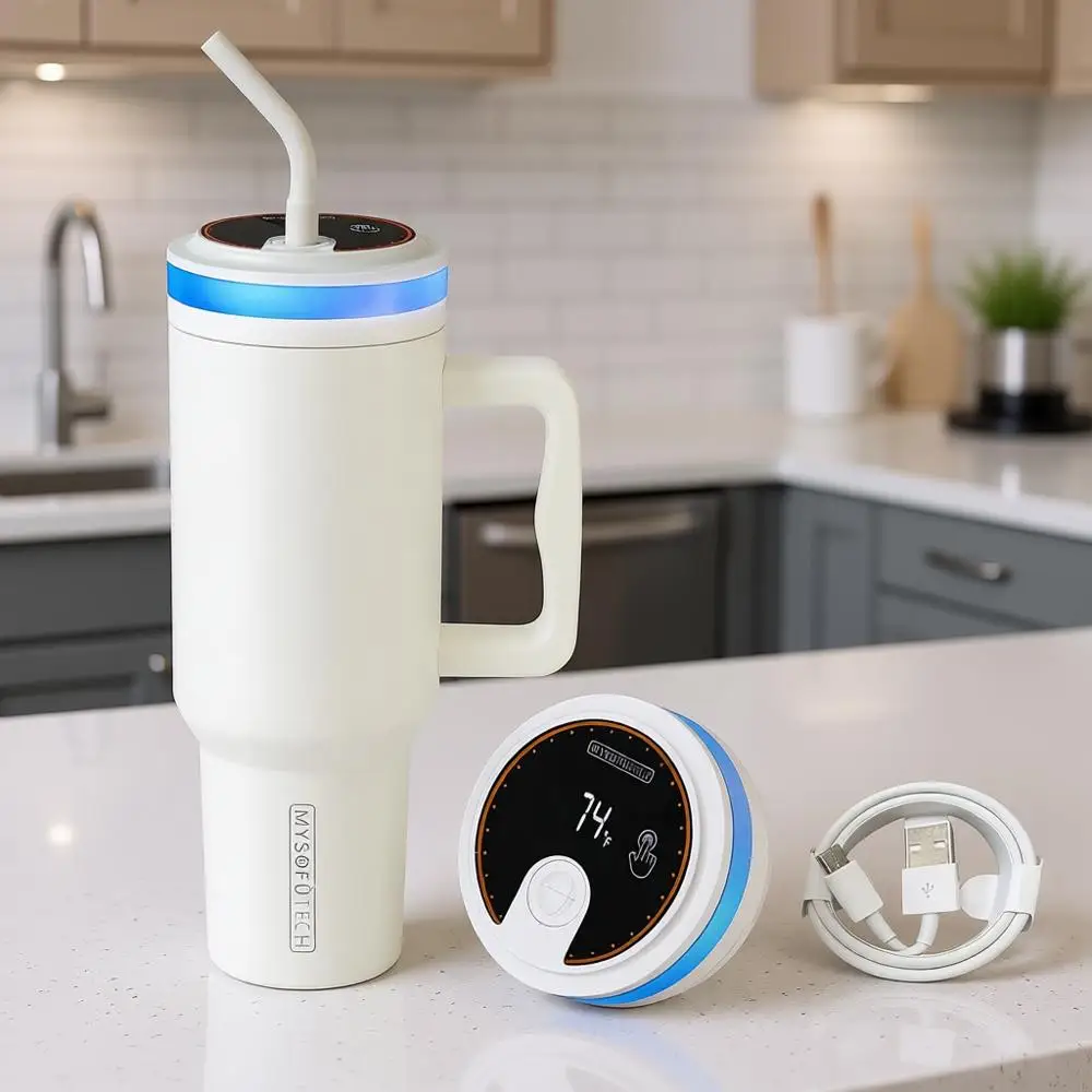 

Portable Stainless Steel Water Bottle with USB-C Charging, 40oz Capacity, Perfect for Gifts & Valentine's Day (Cream)