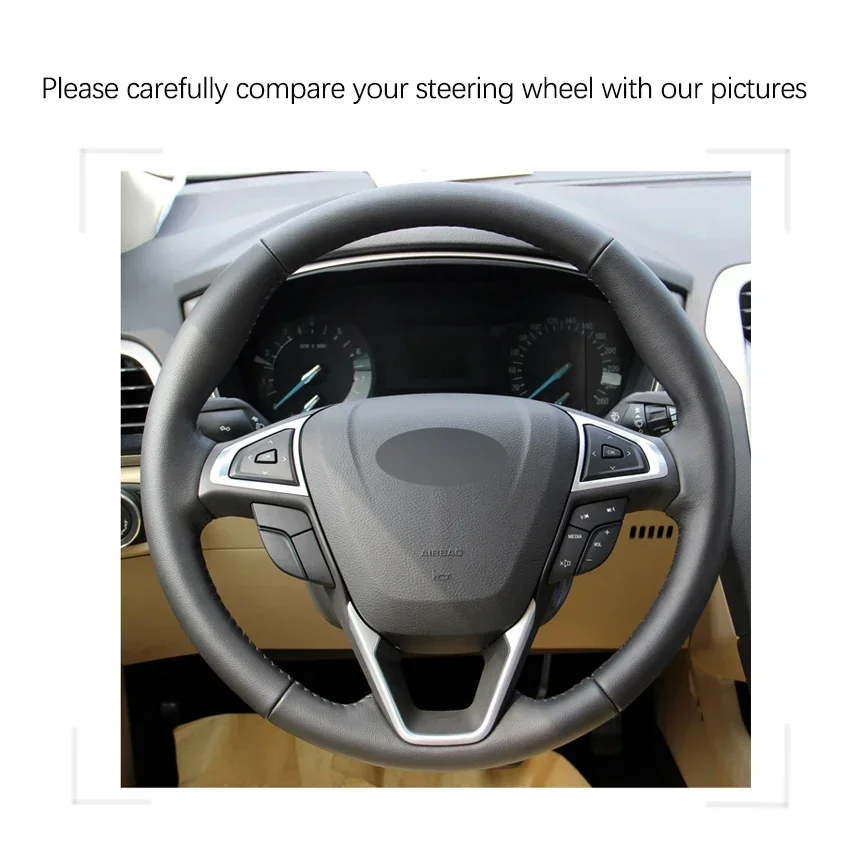 Black Artificial Leather Soft Car Steering Wheel Cover for Ford Mondeo 2014-2020 Edge Galaxy S-Max 2015 2016 2017 2018 2019 2020