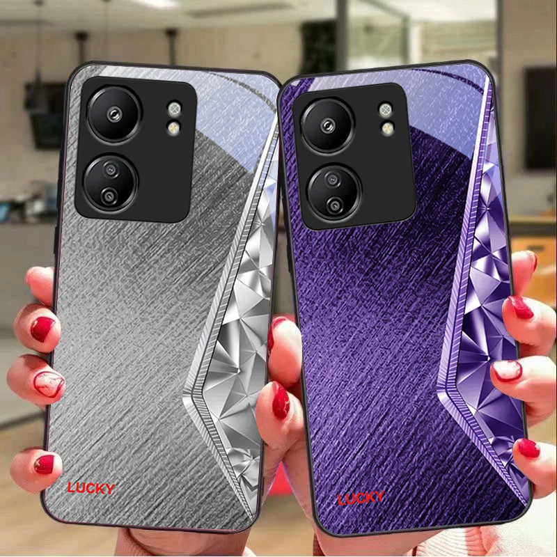 

Glass like Crystal For Xiaomi Redmi 13C Note13 12 Pro Plus 5G Note 9 13T Pro POCO X6 F5 F6 Black tempered glass phone case