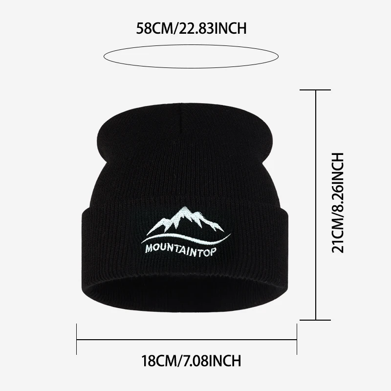 Mountaintop Mountain Pattern Embroidery Knit Beanie Adult  Soft Stretchy Thermal Winter Hat Outdoor Camping  Holiday Party Gift