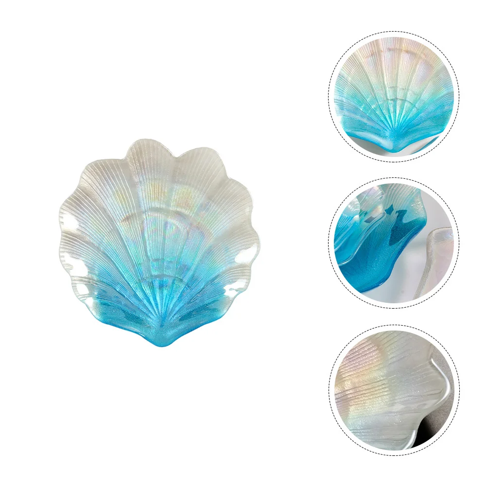 

1 шт., ретро синий лоток для хранения ювелирных изделий в форме ракушки, стеклянная декоративная тарелка, ожерелье, браслет, кольца, держатель, дисплей