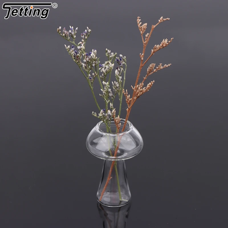 Creative Mushroom Shaped Glass Vase Ornament Dollhouse Mini Flower Bottle Doll House Flower Arrangement Decor DIY Accessories