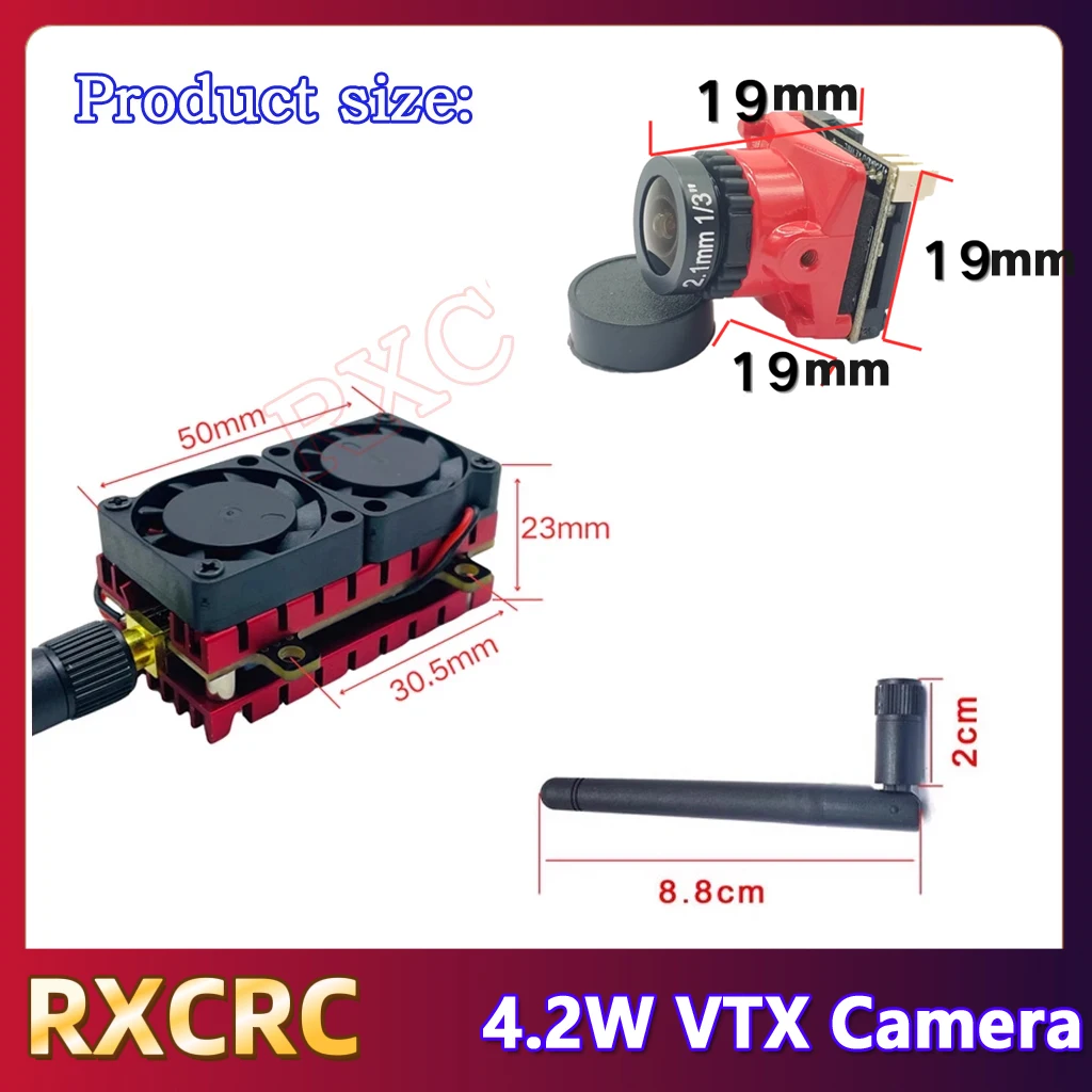 RXCRC 5.8G 48CH 4.2W 고출력 VTX 송신기 아날로그 비디오 CMOS 1200TVL 카메라 2.1mm RC FPV 장거리 고정익 드론용