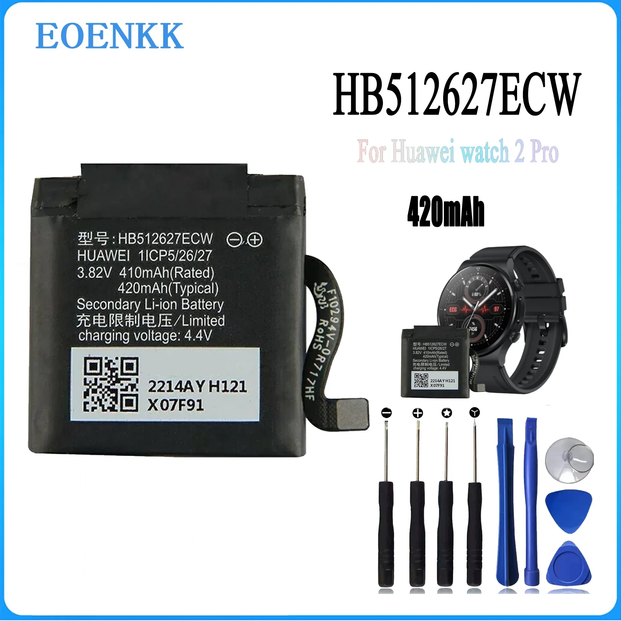 

HB512627ECW Battery For Huawei WATCH 2 Pro 4G 2Pro EO-DLXXU Porsche Design WATCH GT FTN-B19 420mAh Original Battery+ Free Tools