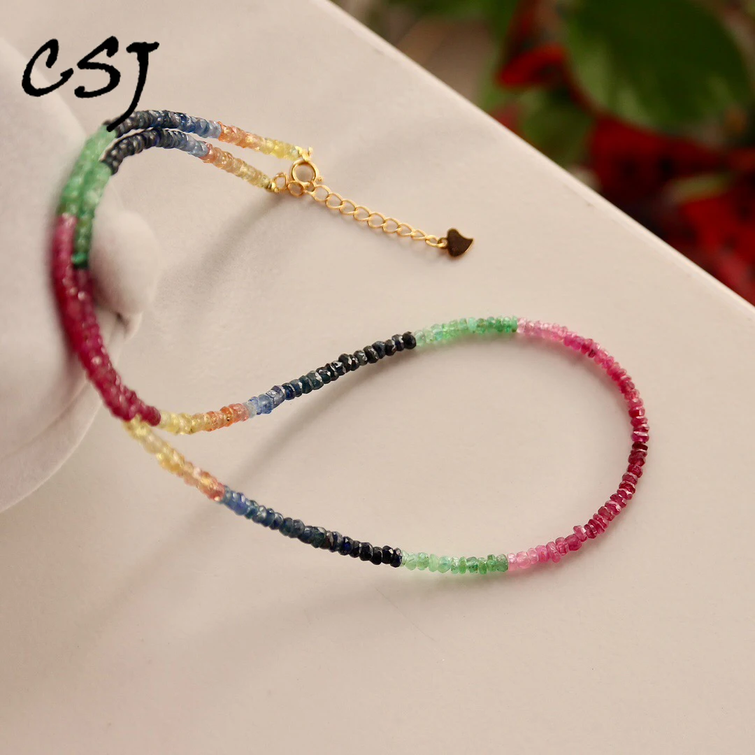 

Trendy Natural Precious Gemstones Ruby Emerald Sapphire Necklace 925 Silver for Women Birthday Christmas Party Jewelry Gift