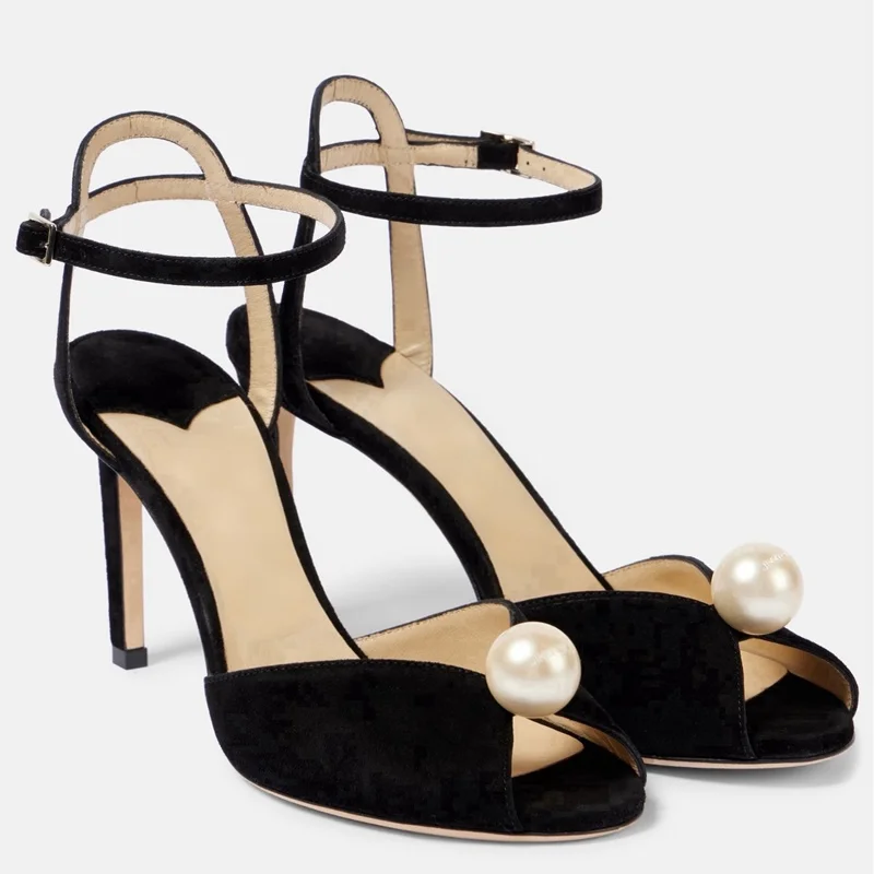 لؤلؤة اللمحة تو الدانتيل Slingback الصنادل مثير جولة اصبع القدم كعب رقيقة الوافدين الجدد أزياء النساء الأحذية الحديثة #4