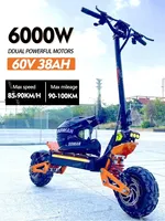 EU 2025 X5 Electric Scooter 6000W 60V 40AH Dual Motor Dual Suspension Max Speed 95km/h Hydraulic Brake Escooter Max Mileage 90km