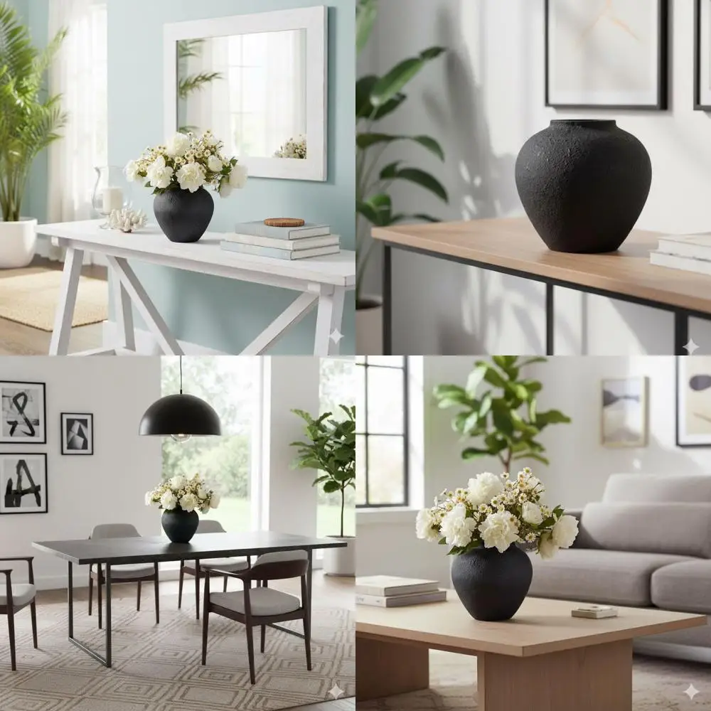 

11-дюймовая большая черная круглая ваза с деревенской текстурой для современного декора фермерского дома и центральных предметов стола