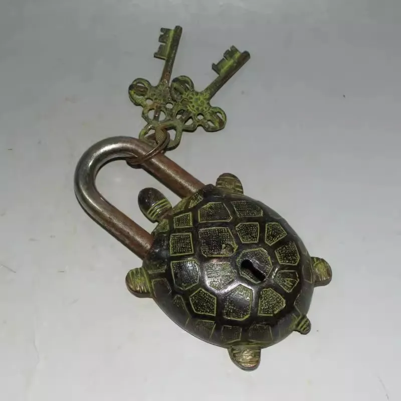Antique Tibet Bronze Iron Turtle Tortoise Cupboard Cabinet Lock With 2 Keys