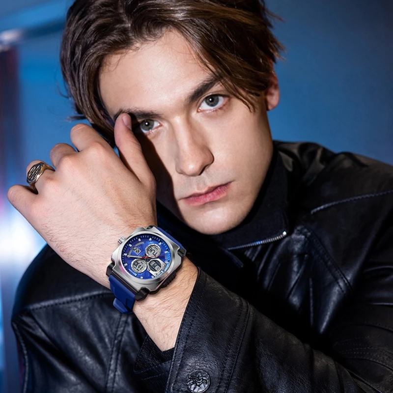 SANDA 3377 Leisure Dual Display Men's Watch Sports Multi Functional Waterproof Luminous Fashion Quartz Watches for Men Relojes